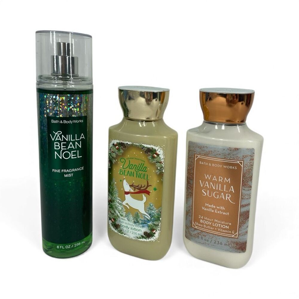 Bath & Body Works 3pc Vanilla Set Vanilla Bean Noel Fragrance Mist Lotions
